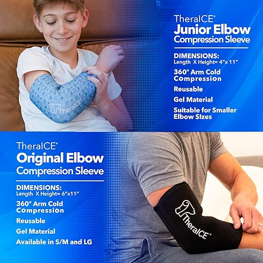 TheraICE Elbow Ice Pack Compression Sleeve for Injuries, Reusable Gel Cold Packs Brace, Shin Splints, Calf Strain, Flexible Cold Wrap Recovery for Tennis Elbow, Tendinitis Pain Relief (X-Small)