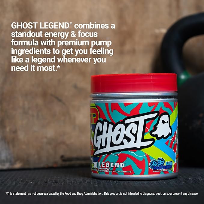 GHOST Legend Pre-Workout Powder, Blue Raspberry - 30 Servings – Pre-Workout for Men & Women with Choline, L-Citrulline, & Beta Alanine for Energy & Focus