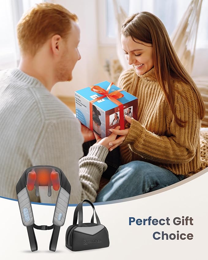 COMFIER 4D Neck Massager for Pain Relief Deep Tissue,Hands-Free Massager for Neck and Shoulder Pain, Wireless Back Massager with Storage Bag, Gift for Mom Dad Women Men