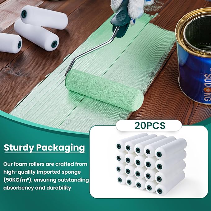 Foam Paint Roller, 20 Pack, 6 Inch Mini Paint Roller Covers, High Density Foam Paint Roller, Small Paint Rollers for All Flat Surfaces, Suitable for Wall,Kitchen Cabinets, Doors, Tables