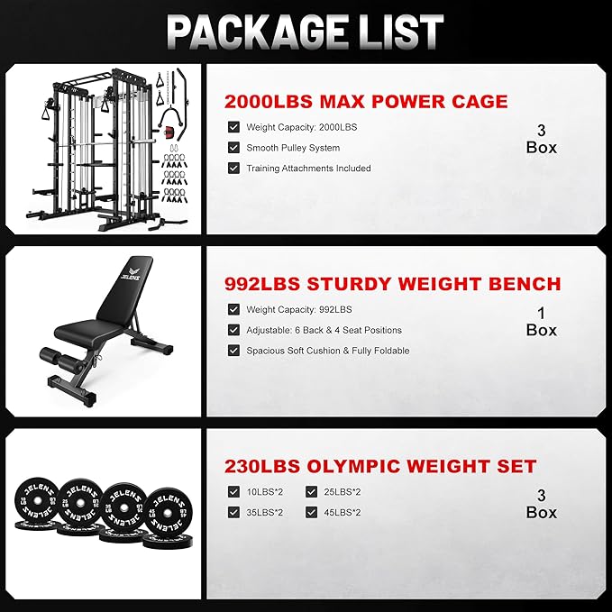 Smith Machine for Home Gym, Multi-Function M12 Power Cage with Cable Crossover System, Squat Rack with Smith Bar and More Attachment