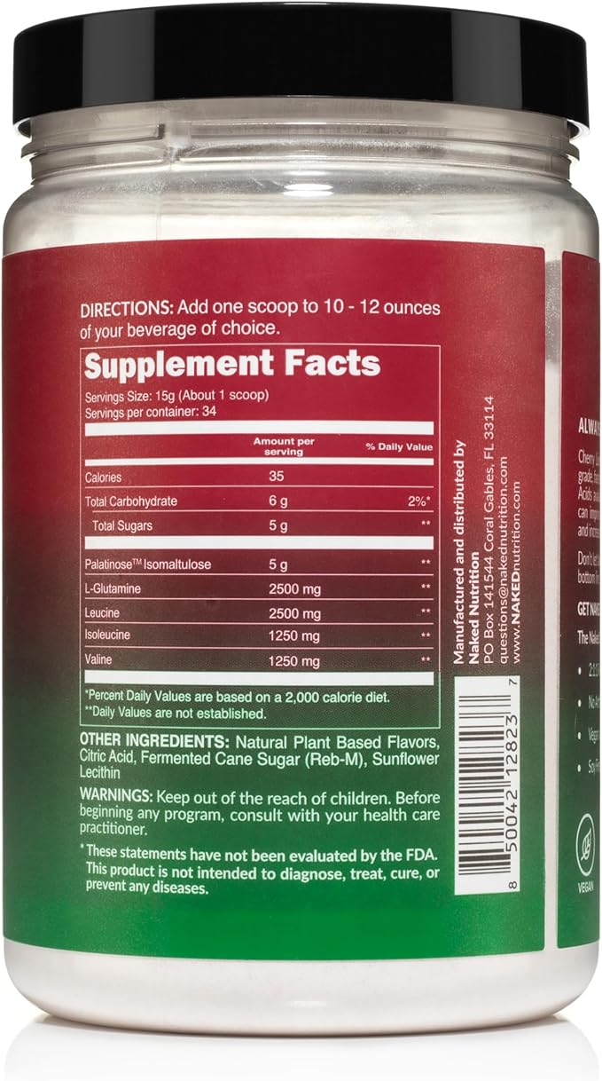 NAKED Cherry Lime BCAAs Amino Acids Powder, 100% Pure 2:1:1 Formula, Vegan Branched Chain Amino Acids, Instantized All Natural BCAA Powder Supplement - 501 Grams, 34 Servings