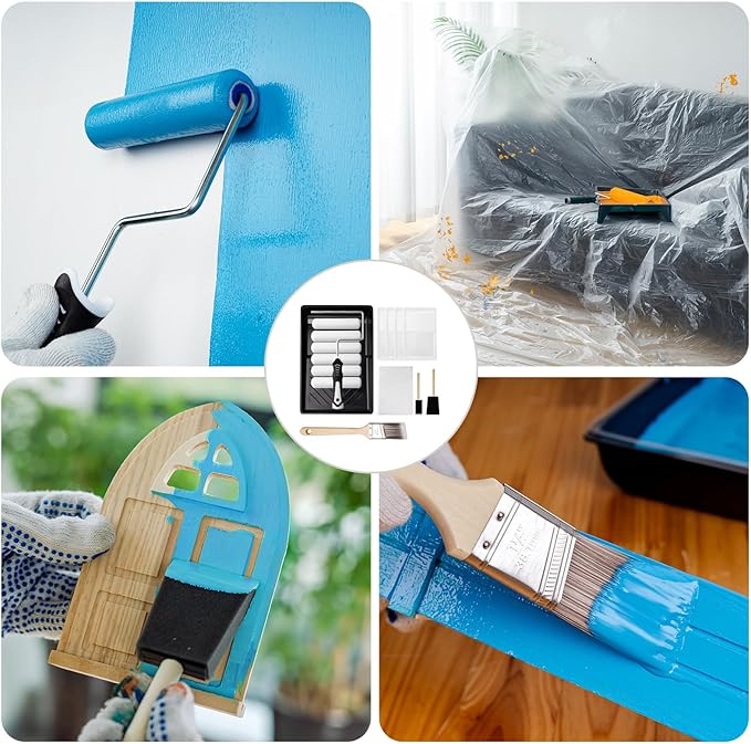 Mister Rui Paint Roller Kit, 16 Pack, 6 Inch Foam Paint Roller Set, Paint Brush, Small Paint Roller Tary with Liner, Mini Paint Kit for Painting