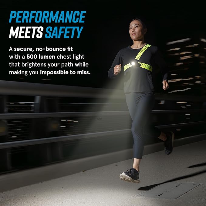 noxgear Ranger Chest Light - Super Bright 500 Lumen Reflective Running Vest, USB-C Rechargeable, Adjustable Fit, Waterproof Running Light with Detachable Flashlight, 5 Hour Burn Time