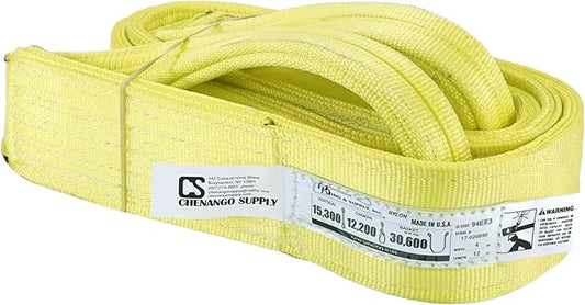 3 Ply Slings. Many Lengths in Listing! (USA Made), 4" x12' Nylon Lifting Web Sling. 15,300 lbs Vertical, 12,200 Choker, 30,600 Basket, High Capacity Eye & Eye (4" x12')