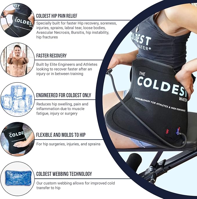 The Coldest Hip Ice Pack - Stiff Back & Hip Compression Wrap w/Coldest Webbing Technology for Faster Recovery - Reusable Ice Packs for Injuries, Inflammation, Swelling, Surgery Arthritis & More