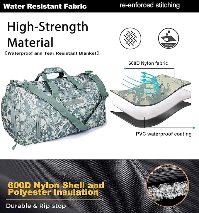 HYKING Gym Bag for Women & Men Tactical Duffle Military Weekender Work Out Lightweight Waterproof Sports Tote Shoe Pocket ACU