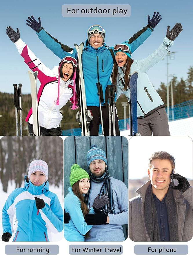 SATINIOR 4 Pairs Winter Knit Touchscreen Gloves Warm Texting Gloves Elastic Anti-slip for Adults