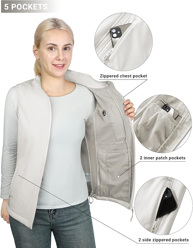 Outdoor Ventures Women's Hooded Lightweight Softshell Vest, Windproof Fleece Lined Sleeveless Jacket for Golf Running Travel