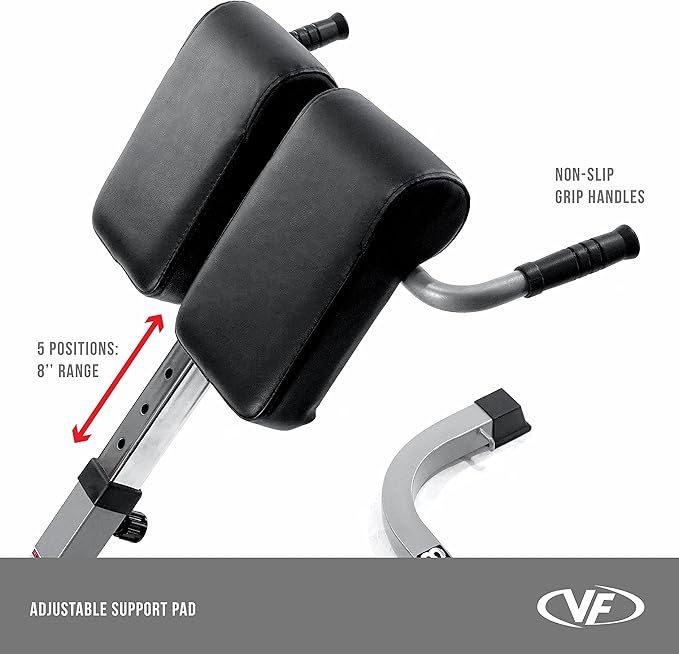 Valor Fitness Adjustable Roman Chair Hyperextension Bench with Resistance Band Pegs for Core, Hamstring, and Ab Workouts - Max 250 LB - Strength Training Equipment