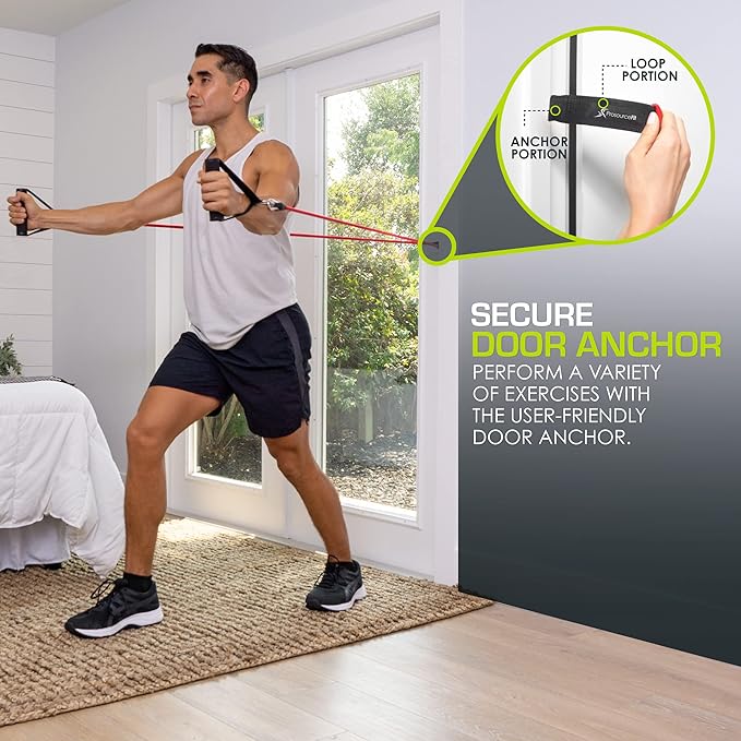 ProsourceFit Single Stackable Resistance Bands with Door Anchor and Exercise Guide, 16-20 LB, Heavy Duty Fitness Tube for Full-Body Exercises and Home Workouts, Black
