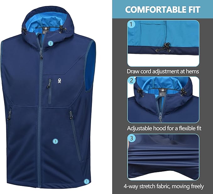 Little Donkey Andy Men's Lightweight Softshell Vest Windproof Sleeveless Jacket for Travel Hiking Running Golf