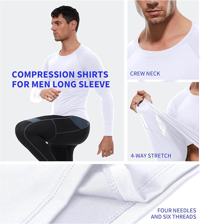 Compression Shirt Men Long Sleeve Quick Dry T-Shirt Athletic Workout Base Layer Running Sports Gym Undershirts