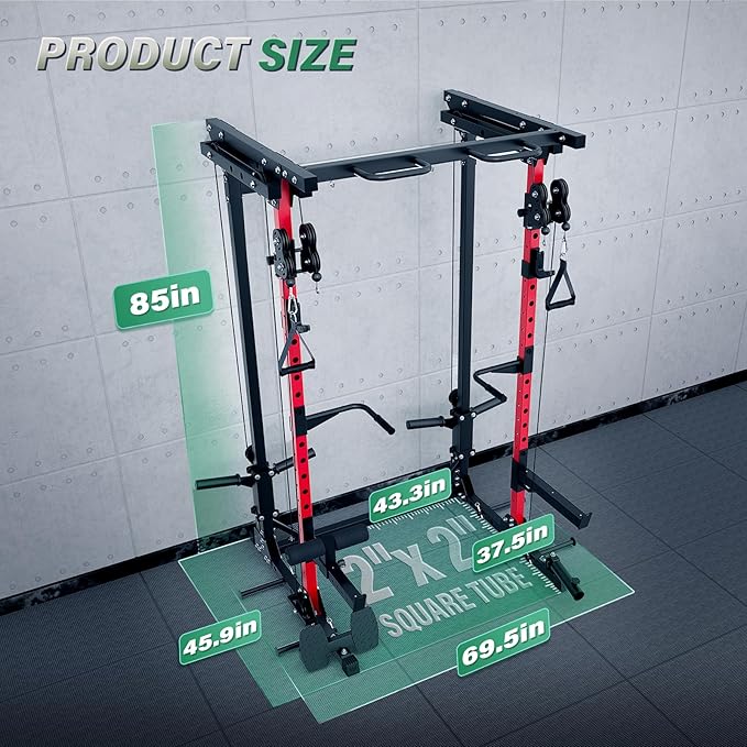 MAJOR FITNESS Drone3 Power Rack, Multi-Function Home Gym Squat Rack with Pull-Up Bar, Cable Crossover & J-Hooks, Heavy-Duty Steel Frame for Maximum Stability & Strength Training