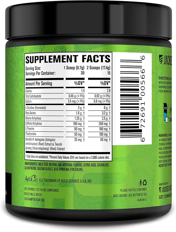 Jacked Factory NITROSURGE Pre Workout Supplement - Energy Booster, Instant Strength Gains, Clear Focus & Intense Pumps - NO Booster & Powerful Preworkout Energy Powder - 30 Servings, Blue Raspberry
