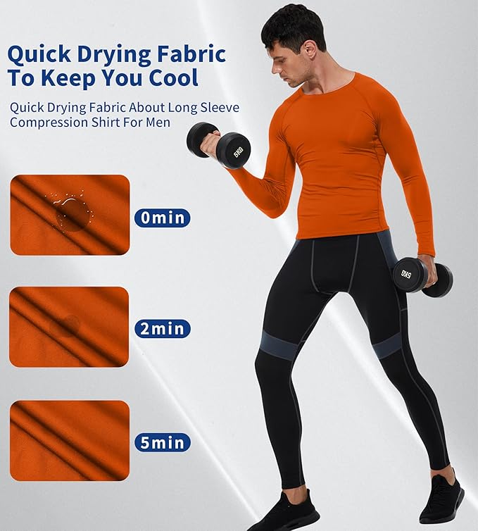 Compression Shirt Men Long Sleeve Quick Dry T-Shirt Athletic Workout Base Layer Running Sports Gym Undershirts