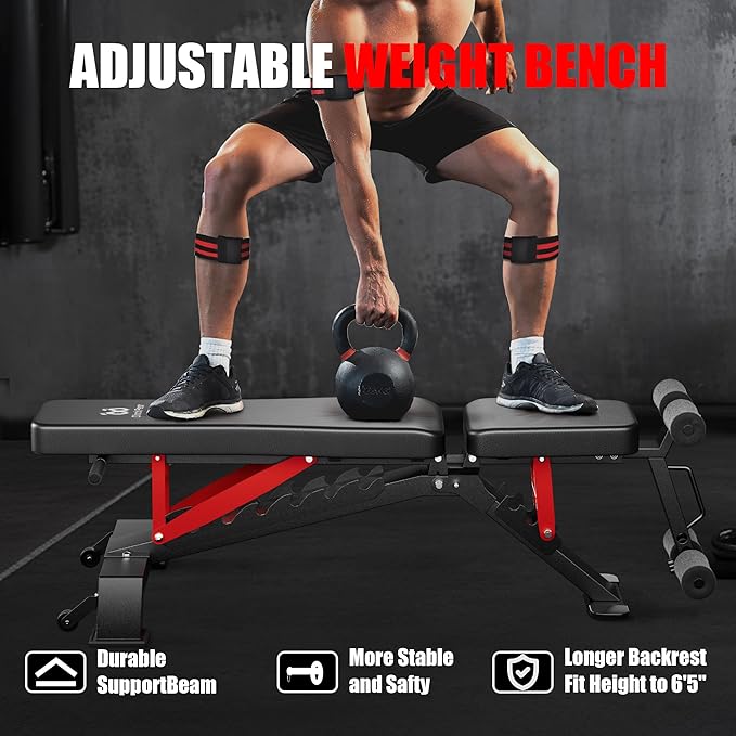 Adjustable Weight Bench - Workout Bench for Home Gym, Foldable 1300lb Capacity Heavy Duty Full Body Workouts Exercise Strength Training Benches with Incline/Flat/Decline Positions & Space-Saving