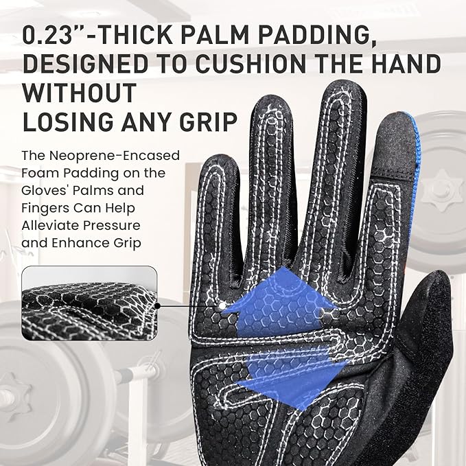 Full Finger Workout Gloves Weight Lifting Touchscreen for Men Women with Padding, Full Hand Gym Exercise Gloves Male Female, Non Slip Fitness Gloves Extra Grip for Cycling Climbing Hiking