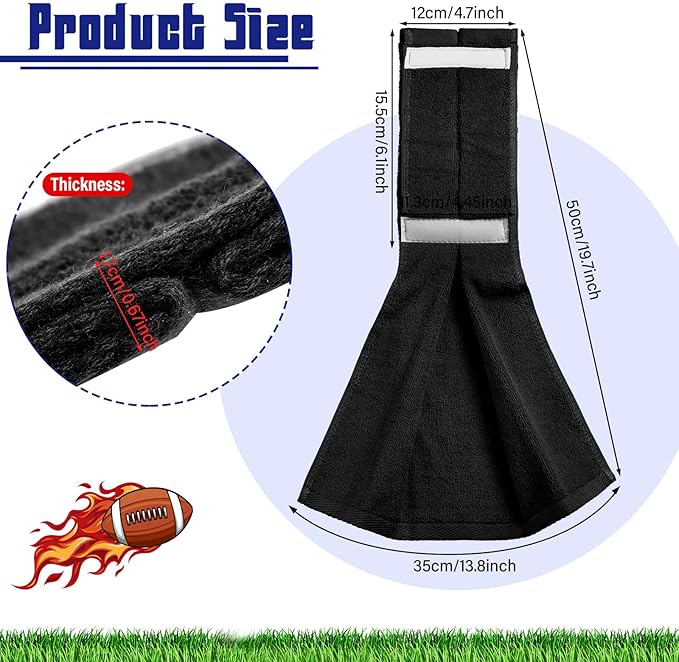 Shimeyao 2 Pcs Cotton Sports Football Towel with Closure Pitching Football Sweat Towel for Sports Gym Men Women Accessories(Black,Classic)