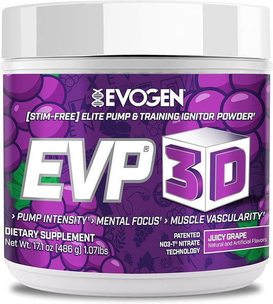 Evogen EVP 3D - Stim Free Pre Workout Powder for Men & Women | Sugar Free Non Stim Preworkout with Beta Alanine and Creatine for Energy & Pump | Juicy Grape | 40 Servings