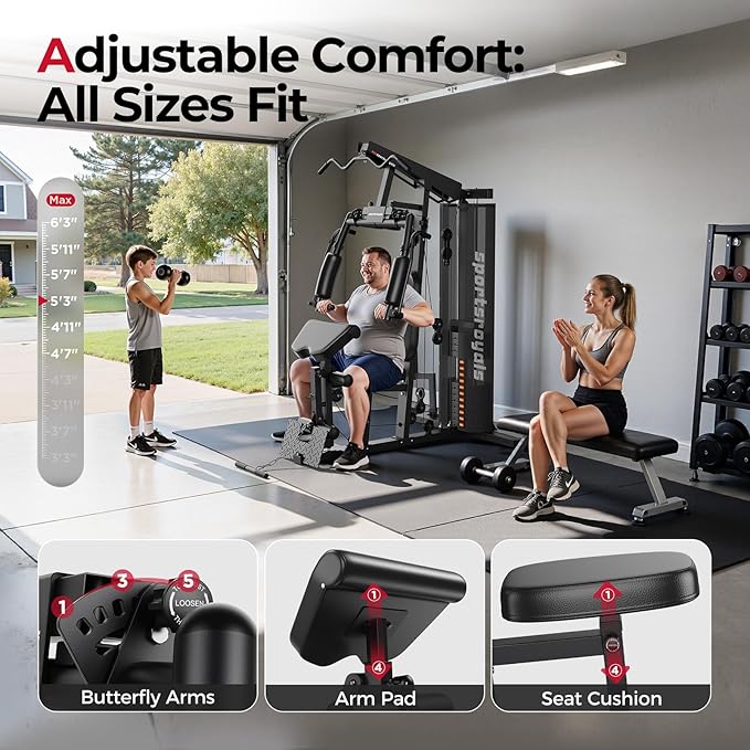 Sportsroyals Home Gym, Multifunctional Gym Equipment, Workout Equipment with 150LBS Weight Stack, for Leg Press, LAT Pull Down, Chest Presses