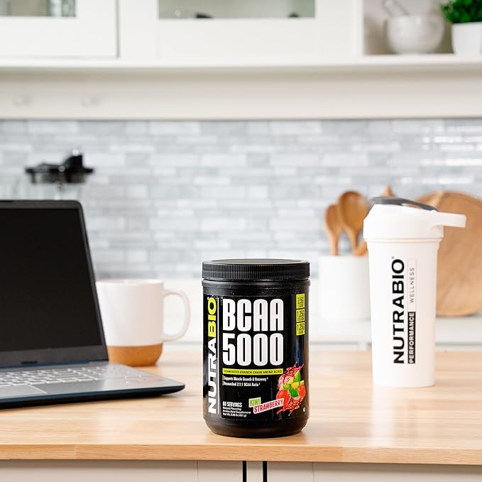 NutraBio BCAA 5000 Powder - Vegan Fermented BCAAs - Supports Lean Muscle Growth, Recovery, Endurance - 60 Servings - Kiwi Strawberry