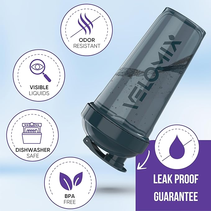 VELOMIX -4 PACK- 28 oz Protein Shaker Bottle for Protein Mixes - 4x Wire Whisk | Leak Proof Shaker Cups for Protein Shakes | Protein Shaker Bottle Pack | Protein Shake Cup (Amber Drift)