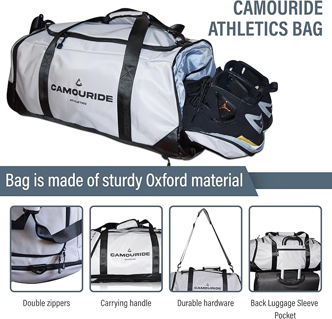 45L Workout Gym Bag for Men & Women – Waterproof Carry On Gym Duffle Bags for Men - Convertible Gym Bag with Shoe Compartment & Wet Pocket for Sports, Weekends & Fitness - Classic Grey