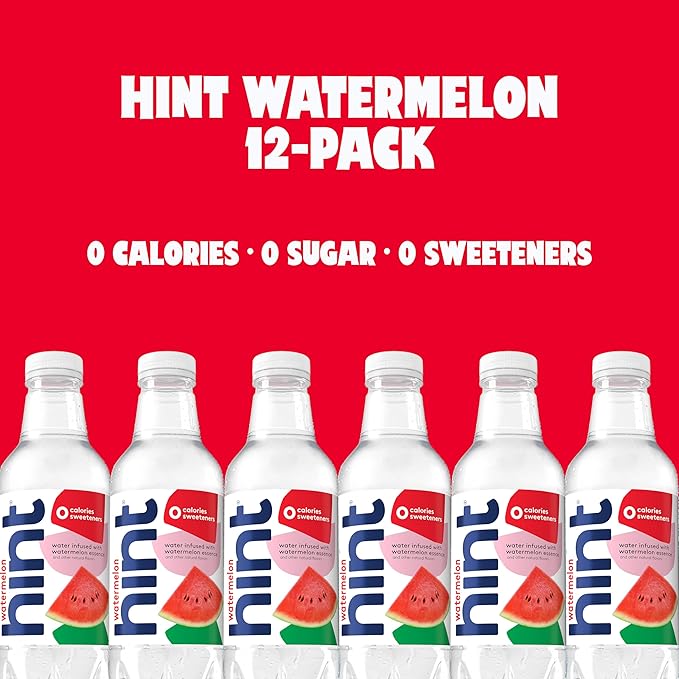 Hint Fruit-Infused Bottled Water, Watermelon - Sugar Free Flavored Water with Zero Calories, Naturally Flavored, and No Artificial Sweeteners - 16 Fl Oz (Pack of 24)
