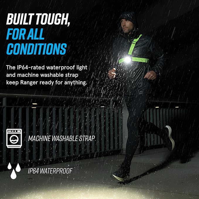 noxgear Ranger Chest Light - Super Bright 500 Lumen Reflective Running Vest, USB-C Rechargeable, Adjustable Fit, Waterproof Running Light with Detachable Flashlight, 5 Hour Burn Time