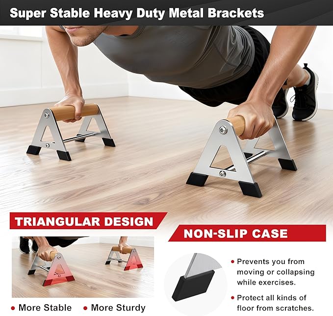 Push Up Bar - Heavy-Duty Stainless Steel Pushup Stands with Non-Slip Base, 500LB Capacity, Portable Home Gym Equipment for Strength Training & Floor Workout