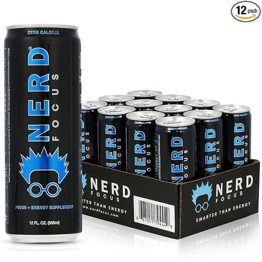 Nerd Focus Zero Calorie Drink | Nootropic Mind Boost & Pre Workout Drink | Sugarfree & Calorie-Free Energy | Mental Clarity, Focus, Performance | Lightly Carbonated | Refreshing Flavor