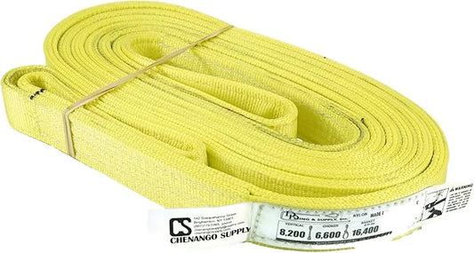3 Ply Slings. Many Lengths in Listing! (USA Made), 2" x 30' Nylon Lifting Web Sling. 8,200 lbs Vertical, 6,600 Choker, 16,400 Basket, High Capacity Eye & Eye (2" x30')