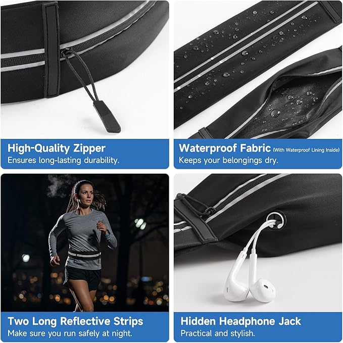 2 Pack Running Belt for Women Men, Running Essentials, Phone Holder for Running, Slim Waist Belt, Money Belt, Waterproof Fanny Pack, Running Accessories, Gym Belt, Belt bag