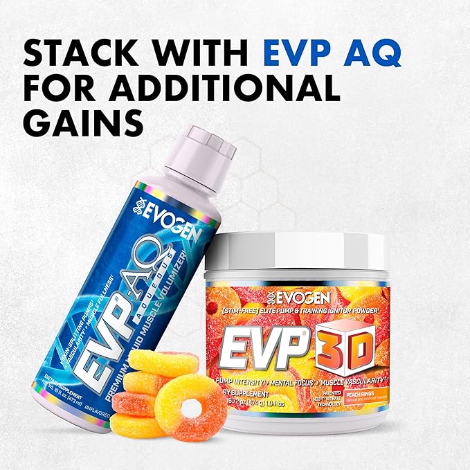 Evogen EVP-3D | Extreme Pre-Workout Pump Ignitor, Arginine Nitrate, Citrulline, Beta-Alanine, Lions Mane | Peach Rings | 40 Servings