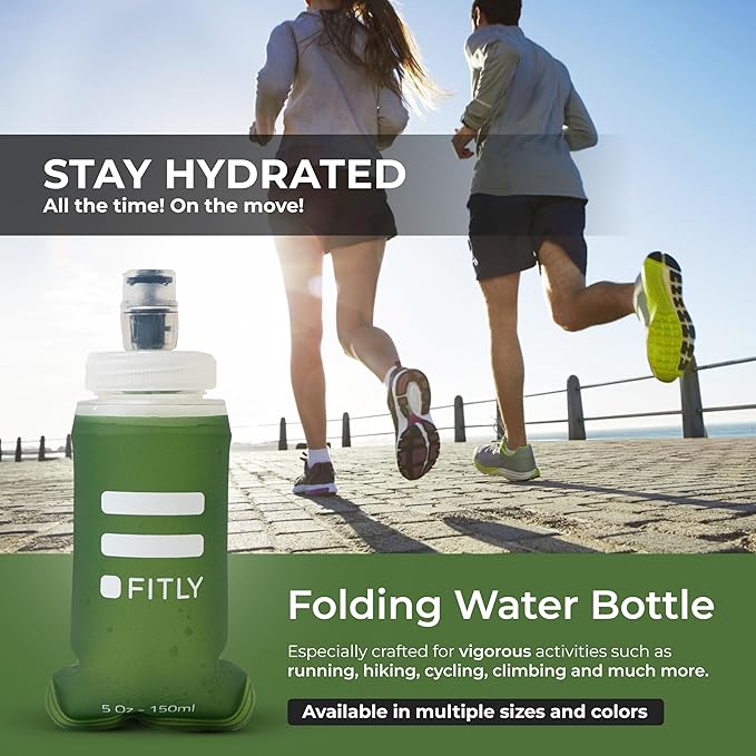 FITLY Soft Flask - Shrink As You Drink Soft Water Bottle for Hydration Pack - Folding Water Bottle Ideal for Running, Hiking, Cycling, Climbing & Rigorous Activity