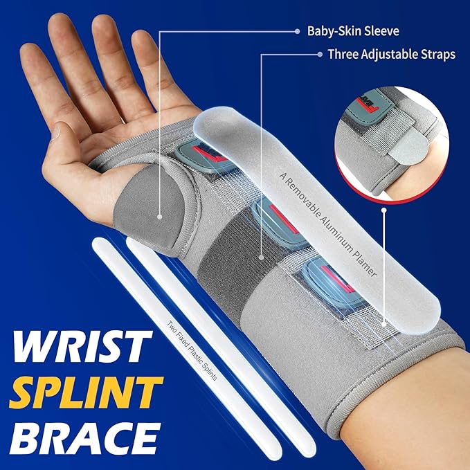 FEATOL Wrist Brace Splint Carpal Tunnel for Women Men, Night Wrist Sleep Support Brace, Right Hand, Medium/Large, Pain Relief for Sprain, Arthritis, Tendonitis