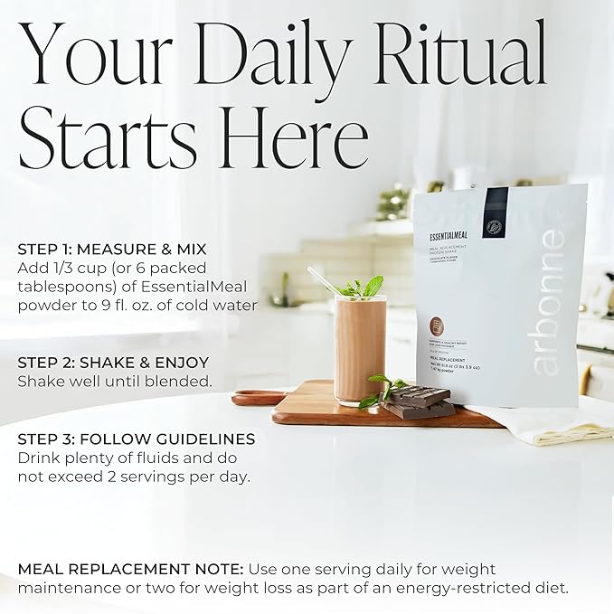 Arbonne EssentialMeal Meal Replacement Shake - Protein Shake, Vegan Protein Powder, Complete Daily Nutrition, Chocolate