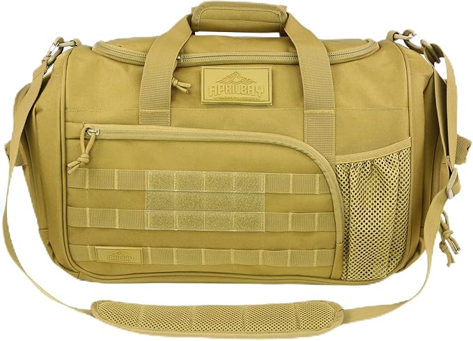APRlLBAY Gym Bag Large Size 43L Training Bag Traveling With Luggage Strap Equipment Bag Tactical Military Duffel for Men&Women Basketball Football Weekender,Sports Bag Sturdy (Khaki)
