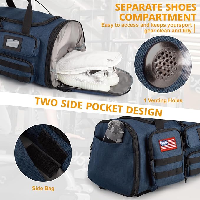 Expandable Gym Bag For Men,Tactical Large 3 in 1 Sports Duffle Bag With Shoes Compartment,Water Resistant Sports Gym Tote Bags Multi-functional Weekend Travel Backpack Overnight Bag