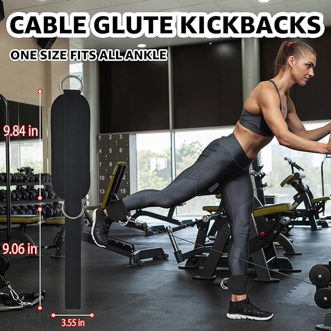 Fitness Ankle Straps for Cable Machine, Kickbacks Glute Workouts, Lower Body Exercises, Adjustable Leg Straps with Neoprene Padding Men Women