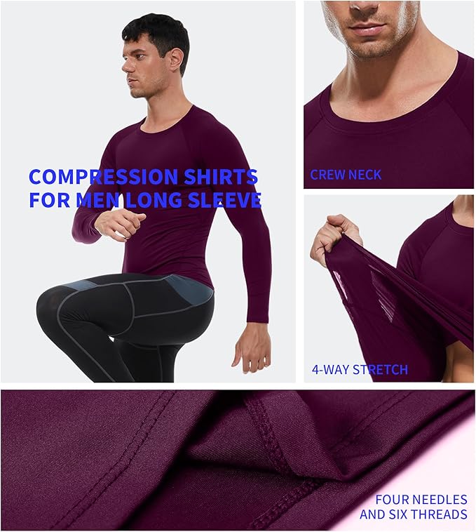Compression Shirt Men Long Sleeve Quick Dry T-Shirt Athletic Workout Base Layer Running Sports Gym Undershirts
