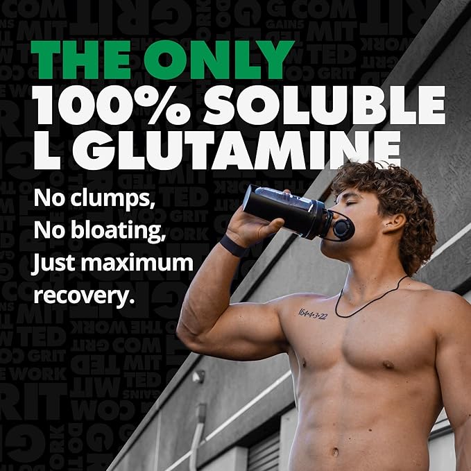 Gains in Bulk L-Glutamine, Gluten Free Glutamine Powder for Muscle Recovery and Growth, Post Workout Support, Amino Acid Supplement, Promotes Protein Synthesis, Non GMO, Unflavored, 90 Servings