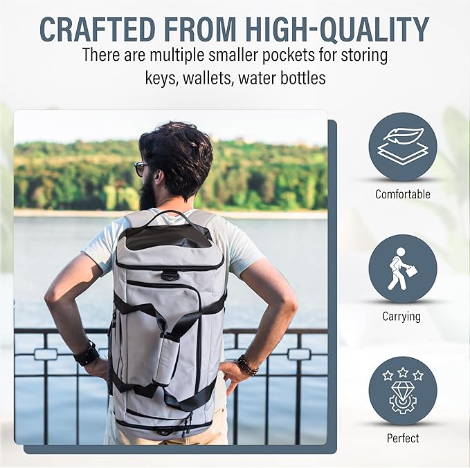 45L Workout Gym Bag for Men & Women – Waterproof Carry On Gym Duffle Bags for Men - Convertible Gym Bag with Shoe Compartment & Wet Pocket for Sports, Weekends & Fitness - Classic Grey