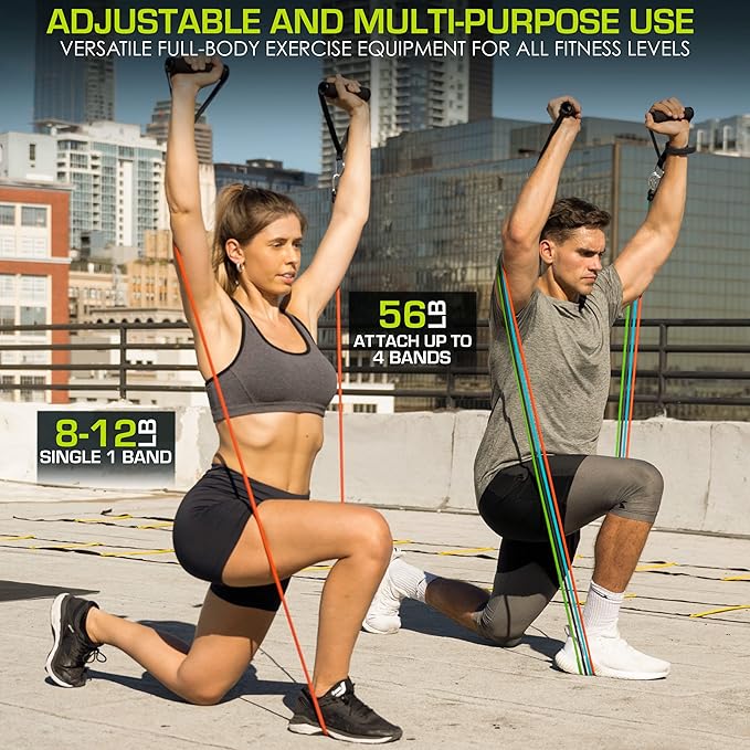 ProsourceFit Single Stackable Resistance Bands with Door Anchor and Exercise Guide, 16-20 LB, Heavy Duty Fitness Tube for Full-Body Exercises and Home Workouts, Black