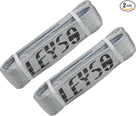 Leyso 2 Packs 3" x 6' Lifting Sling Straps, Multifunctional Heavy Duty Lift Sling Web Town Strap with 2 Reinforced Loops and Wear Guard End (Grey)