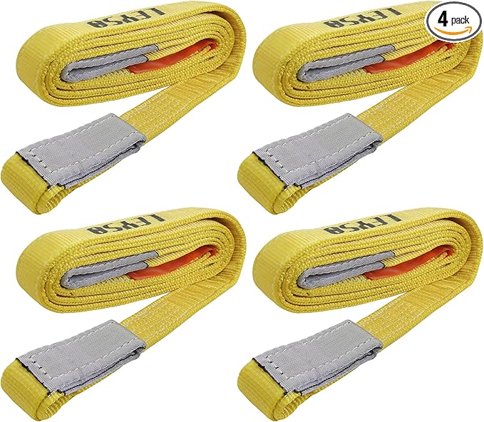 Leyso 4 Packs 2" x 20' Lifting Sling Straps, Multifunctional Heavy Duty Lift Sling Web Town Strap with 2 Reinforced Loops and Wear Guard End (Yellow)