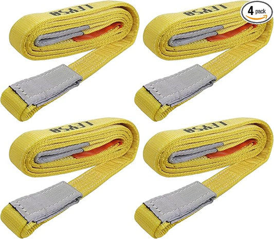 Leyso 4 Packs 2" x 20' Lifting Sling Straps, Multifunctional Heavy Duty Lift Sling Web Town Strap with 2 Reinforced Loops and Wear Guard End (Yellow)