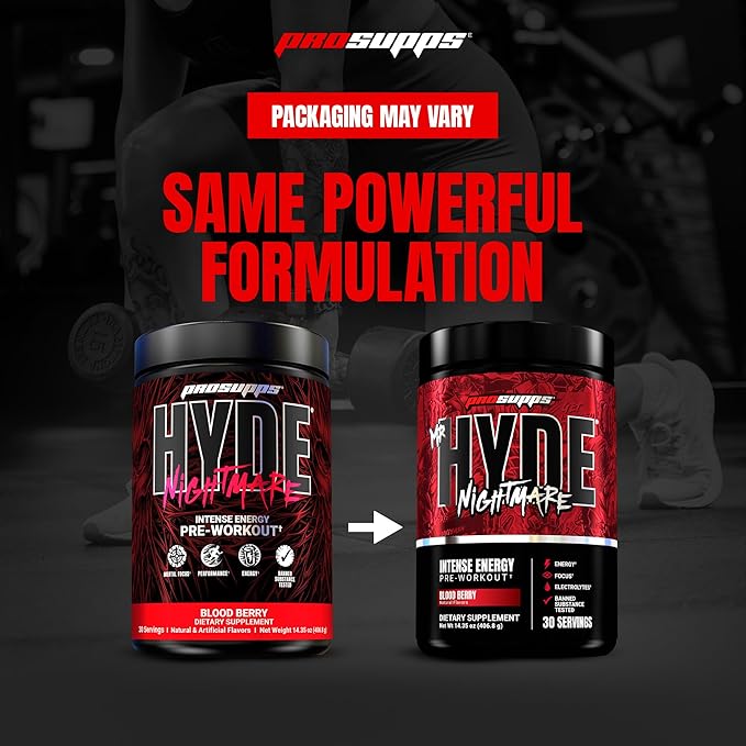 PROSUPPS Mr. Hyde Nightmare Pre Workout Powder with Caffeine & Beta Alanine - Preworkout for Intense Energy, Mental Focus & Performance - Gym & Fitness Supplements (Blood Berry, 30 Servings)