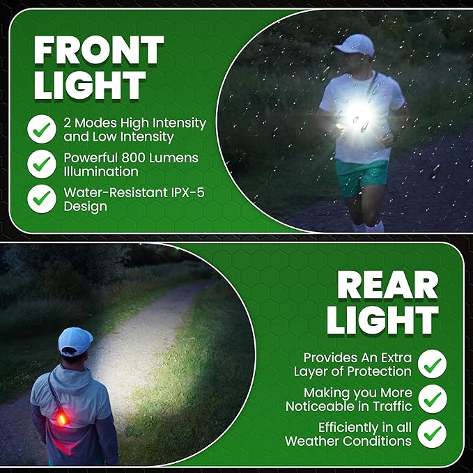 LUMEFIT Running Lights for Runners with Yellow Reflective Vest, Adjustable Beam Night Safety LED Chest Light Run, Dog Walking, and Jogging Gear, Rechargeable Headlamp Flashlight